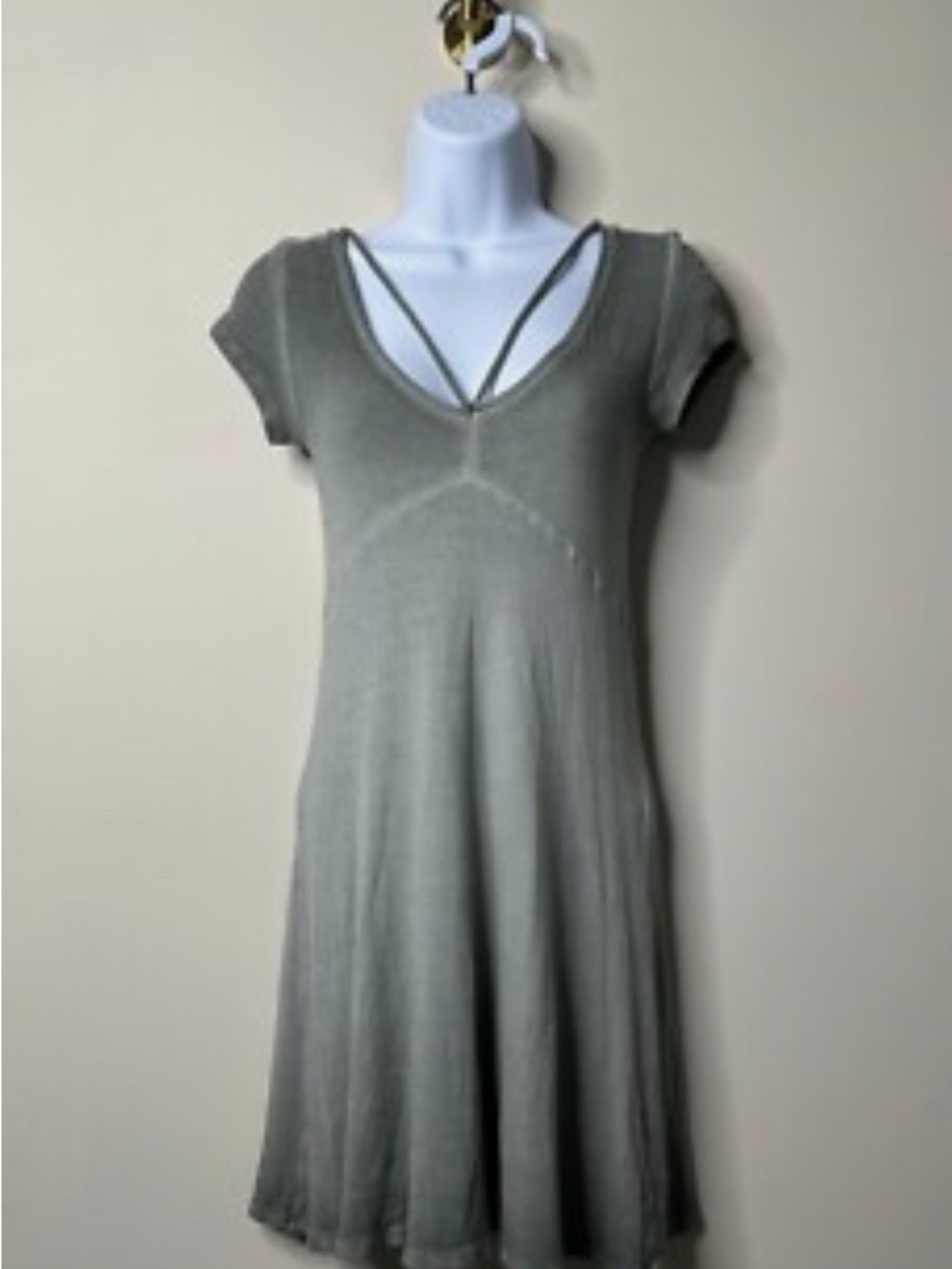American Eagle Outfitters Gray Hombre Mini Dress with Strappy V-Neck
